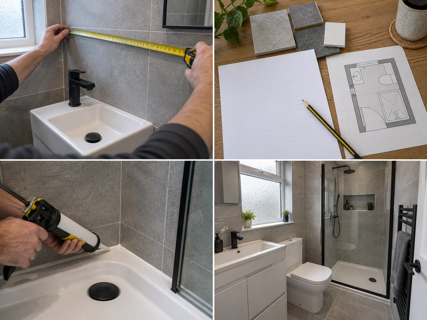 Compact modern shower room with vanity storage